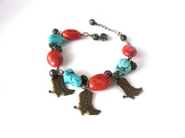 Wire wrapped Sponge Coral and Turquoise Howlite Bracelet - £19.93 GBP