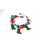 Wire wrapped Sponge Coral and Turquoise Howlite Bracelet - £19.61 GBP