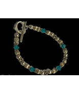 Sterling Silver Blue Crystal Beads Bracelet With Heart Locking 7” Long - £27.45 GBP