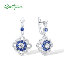  925 Silver Dangling Earrings For Women Sterling Silver Sparkling Blue White Cub - £44.00 GBP