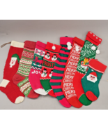 Lot of 8 Original Vintage Knit Christmas Stockings Santa Snowman Sleigh ... - $83.99