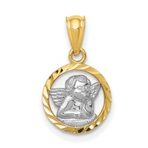 14K Yellow Gold Rhodium Plated Cherub Pendant Charm Jewelry 13mm x 11mm - £47.96 GBP
