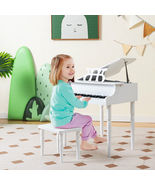 30-Key Wood Toy Kids Grand Piano with Bench and Music Rack-White - Color... - $148.49