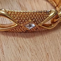 Swarovski bracelet Gold Tone Bangle Double Heart Hobnailed Signed Swarovski Cuff - $28.05