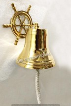 Solid Brass 8.5 Ship Wheel Bell Ring Home Kitchen Outdoor Indoor Door Be... - £78.24 GBP