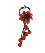 Orange Large Leather Flower Key Chain Purse Charm Hand Crafted Floral Ta... - €21,18 EUR