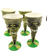 Set Of 4 Halloween Scary Skull Goblets Tall Plastic Easter Unlimited    ... - $11.88