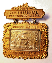 1898 Pittsburgh 27th Triennial Joseph Warren Commandery K.T. No 26 Medal... - $21.80