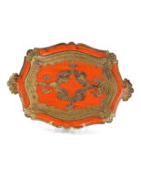 Orange gold Italian Florentine serving tray with handles Victorian flora... - €30,78 EUR