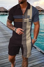 Men s polo shirts shorts 2 piece sets luxury brand casual suit zipper lapel t shirt thumb200