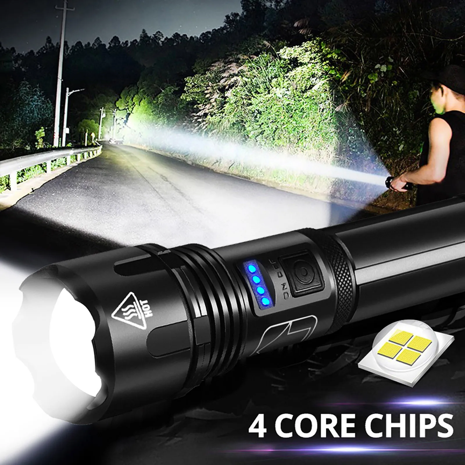 XHP50 Powerful Flashlight XHP50 USB Rechargeable LED Torch Use Large Capacity - £11.98 GBP