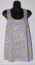 No Boundaries Lavender w/Green Hearts Sequin Top Zip Back Size: L - £8.11 GBP