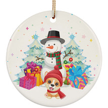 Cute Baby Corgi Dog &amp; Snowman Ornament Christmas Gift Pine Tree Home Decor - £11.80 GBP