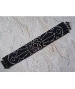 Bracelet: Silver &amp; Black Mandala Motif, Peyote Stitch, Tube Clasp - £30.66 GBP