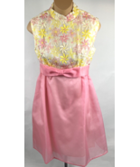 Vintage Womens Dress Organza Embroidered Pink &amp; Yellow Flowers Floral Daisy - $75.00