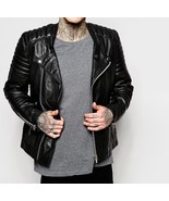 New Men&#39;s Genuine Lambskin Leather Motorcycle Jacket Slim fit Biker Jack... - £63.69 GBP+