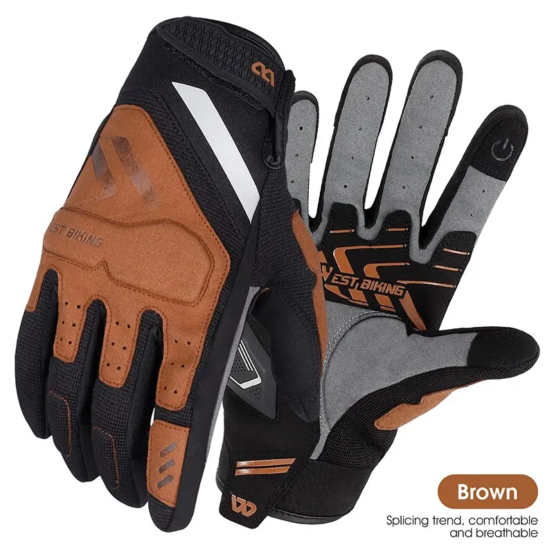 WEST BI Motorcycle Bicycle Gloves Touch Screen Full Finger MTB Road Bike Mitts M - £83.64 GBP