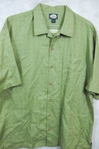 GORGEOUS Tommy Bahama Solid Green 100% Cotton Hawaiian Shirt L XL Guidant Logo - £35.96 GBP