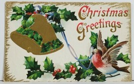 Christmas Golden Bells Bird Hollyberry Embossed to Lunenburg VT Postcard P2 - $5.95