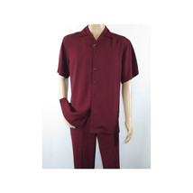 Men INSERCH 2pc Walking Leisure Suit Shirt Pants Set Short Sleeves 9356 Burgundy image 6