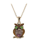 Crystal Kingdom Gold Tone Owl Pendant Necklace 15-17&quot; Chain in Jewelry B... - £11.59 GBP