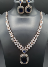 Indian Bollywood Style 18k White Gold Filled Necklace Sapphire CZ Jewelry Set - £60.73 GBP