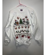 VINTAGE 90’s Christmas Holiday Graphic Crewneck Sweatshirt Men medium White - $22.32 CAD