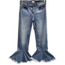 Sneak Peek Mid Rise Flared Jeans Blue Stretch Denim Raw Hem Distressed B... - £10.05 GBP