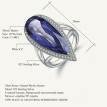 Big Water Drop 11.48Ct Natural Iolite Blue Mystic Quartz Finger Ring New 925 Ste - £53.15 GBP