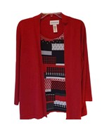 Alfred Dunner Women&#39;s Twofer Top Red Color Block Long Sleeve Layered Seq... - $236.30 MXN