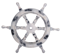 Nautical 18&quot; White Wooden Ship Wheel with Aluminium Handle, Home Wall Decor - £55.30 GBP