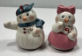 Snowman Snow Woman - Salt And Pepper Shaker Set - Pink &amp; Blue Vintage - $12.95