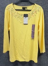 Rafaella Embellished Top Knit Womens 2XL Yellow Blouse Shirt Wearable Art - £21.71 GBP