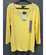 Rafaella Embellished Top Knit Womens 2XL Yellow Blouse Shirt Wearable Art - £21.58 GBP