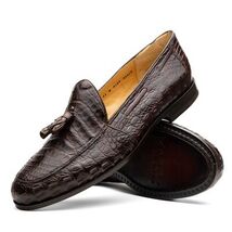 Bianchi Genuine Caiman Crocodile Tassel Loafers Brown image 2