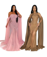 Fashion Mesh Splicing Pearls  Off Shoulder Bodycon Evening Party Dresses - €85,86 EUR