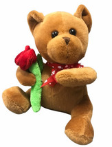 Rare Best Made Toys Teddy Bear Brown Plush 8&quot; Red Rose Valentines - $14.42