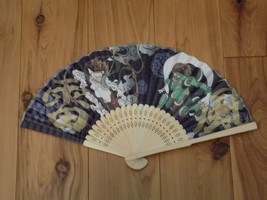 Japanese Art Print Silk Hand Folding Fan Fashion Decor God Of Wind &amp; Thu... - $14.85