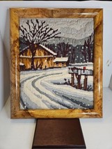 Crewel Needlepoint Winter Scene Framed - $42.08