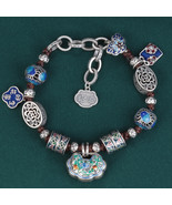 Sterling Silver Enamelled Article Beaded Bracelet With Longevity Lock Ch... - £87.17 GBP