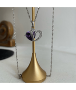 Jeulia 925 Silver Double Heart Pendant Necklace Amethyst CZ Stone Pendant - $79.91 CAD