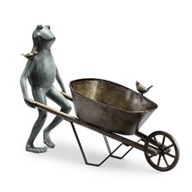 Frog and Bird Wheelbarrow Metal Garden Planter - $272.25