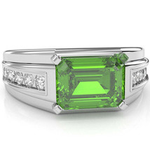 Men&#39;s Peridot Diamond Channel Ring In Solid 14k White Gold - £729.95 GBP