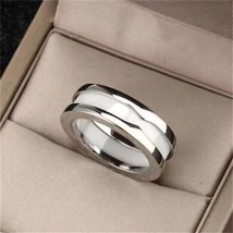 Silver Color Ceramic Ring Fashion Classic Titanium Steel Black and White Ceramic - £25.28 GBP