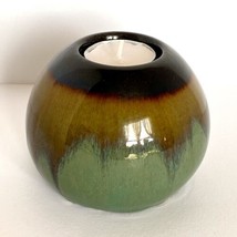 Drip Glaze Round Ceramic Ball Votive Candle Holder Boho Brown Tan Sage Green - £15.88 GBP