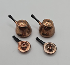 Vintage Dollhouse Miniature Copper Colored Pots w/ Lids &amp; Pans - 6 pcs - £11.18 GBP