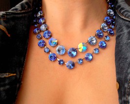 Double Strand Sapphire Blue Swarovski Rivoli Crystal Necklace • Anna Wintour - £223.30 GBP