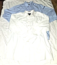 2 Eddie Bauer mens shirt XL TALL blue White wrinkle resistant dress button up - £17.06 GBP