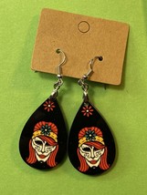 Girl Sugar Skull Red And Black Teardrop Dangle Pierced Earrings - £5.55 GBP