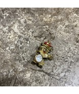 Vintage Bear Wearing Red Hat Playing Banjo 1&quot; Enamel Pin on Gold Metal - $5.99